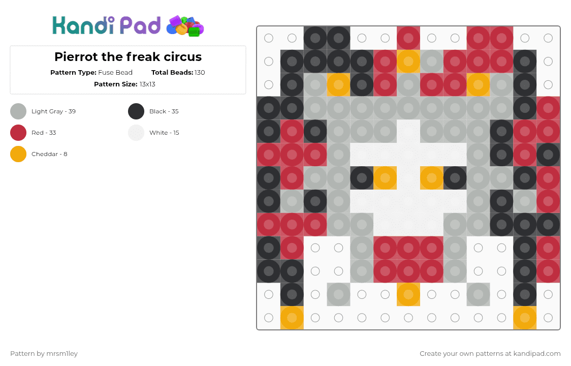 Pierrot the freak circus - Fuse Bead Pattern by h4rl3y_qu1n on Kandi Pad - red,beige,thefreakcircus