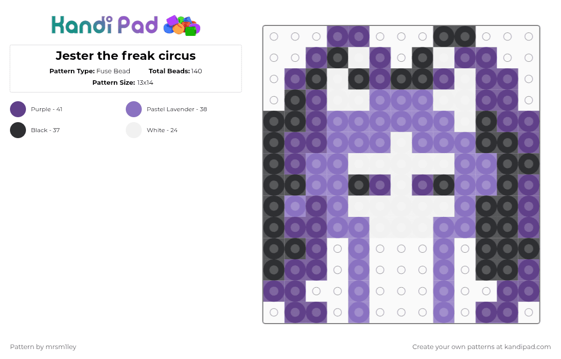 Jester the freak circus - Fuse Bead Pattern by mrsm1ley on Kandi Pad - purple,blue,thefreakcircus,jestertfc