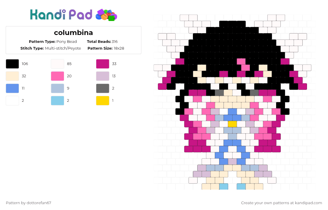 Columbina Pony Bead Pattern - Kandi Pad | Kandi Patterns, Fuse Bead ...
