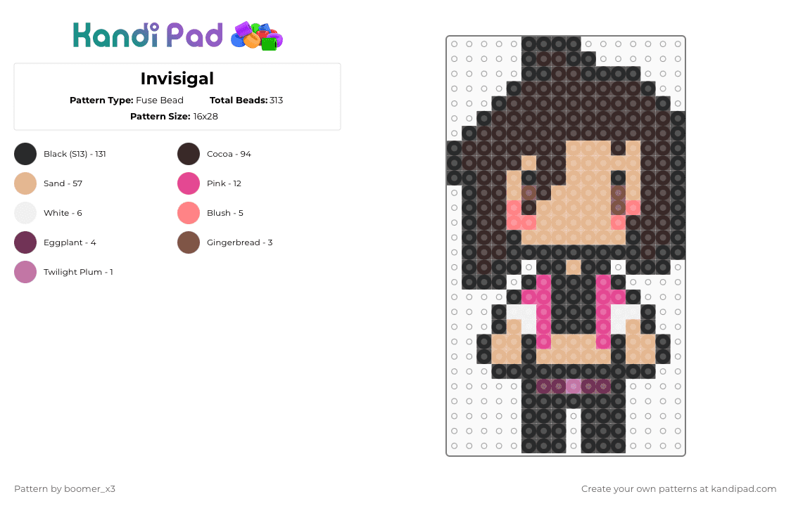 Invisigal - Fuse Bead Pattern by boomer_x3 on Kandi Pad - brown,beige