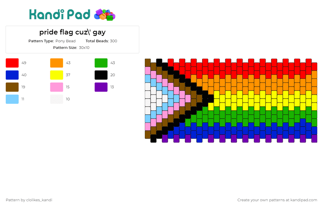 pride flag cuz\' gay - Pony Bead Pattern by clolikes_kandi on Kandi Pad - pride,progress,flags,rainbows