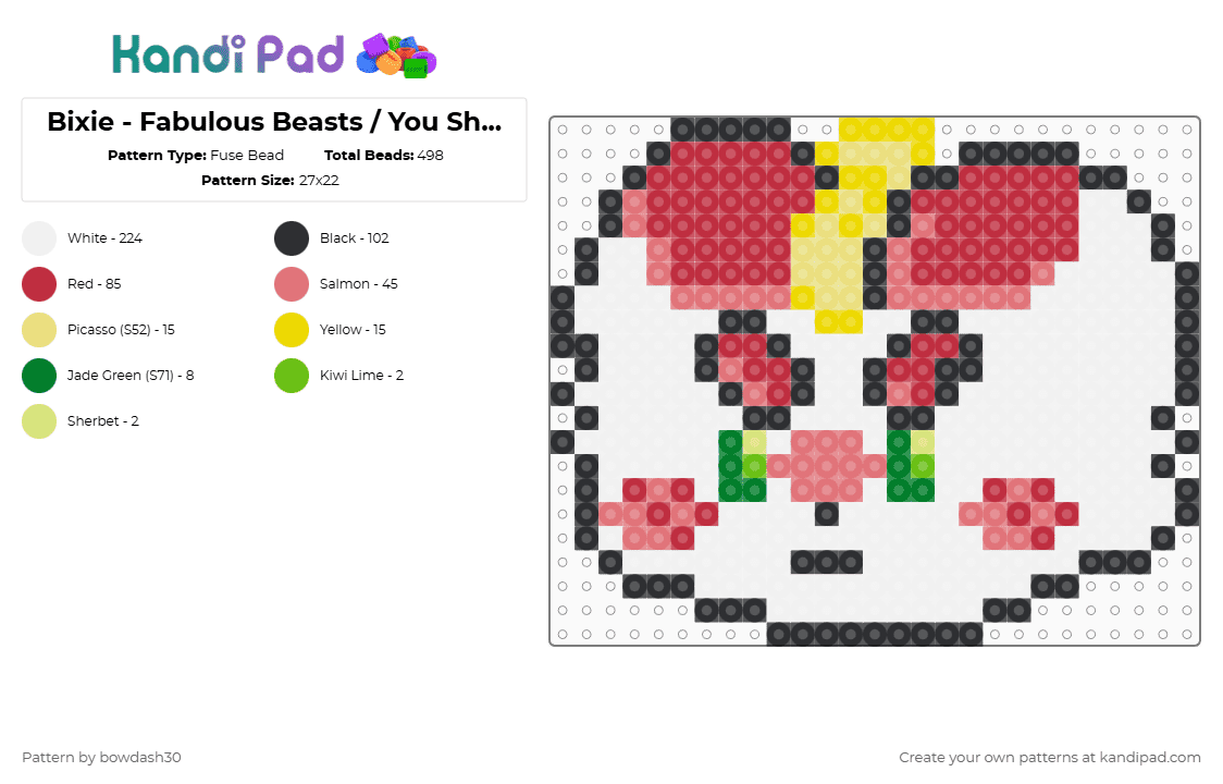 Bixie - Fabulous Beasts / You Shou Yan (Colored Eyes) - Fuse Bead Pattern by bowdash30 on Kandi Pad - white,red