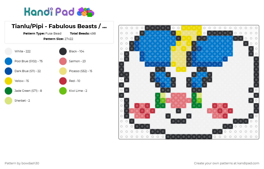Tianlu/Pipi - Fabulous Beasts / You Shou Yan (Colored Eyes) - Fuse Bead Pattern by bowdash30 on Kandi Pad - white,blue