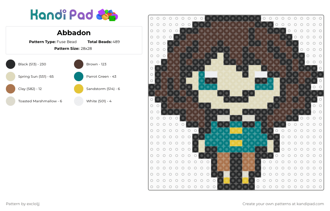 Abbadon - Fuse Bead Pattern by excloljj on Kandi Pad - black,brown,beige