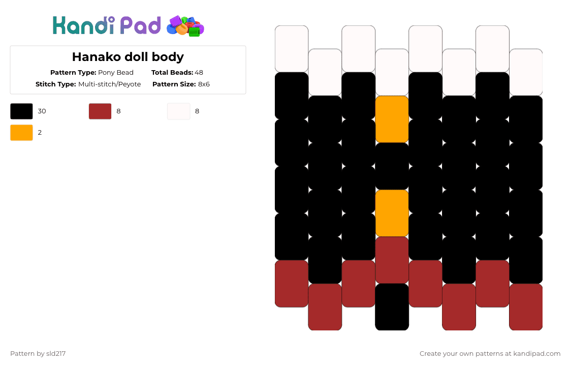 Hanako doll body - Pony Bead Pattern by sld217 on Kandi Pad - black, red