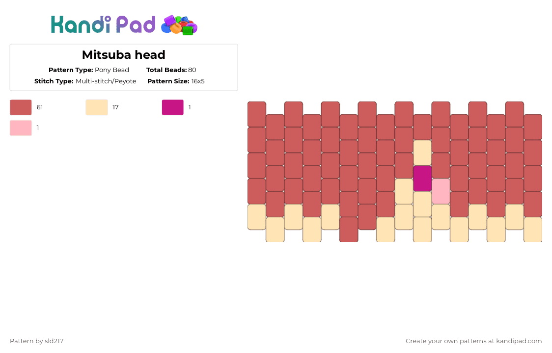 Mitsuba head - Pony Bead Pattern by sld217 on Kandi Pad - red