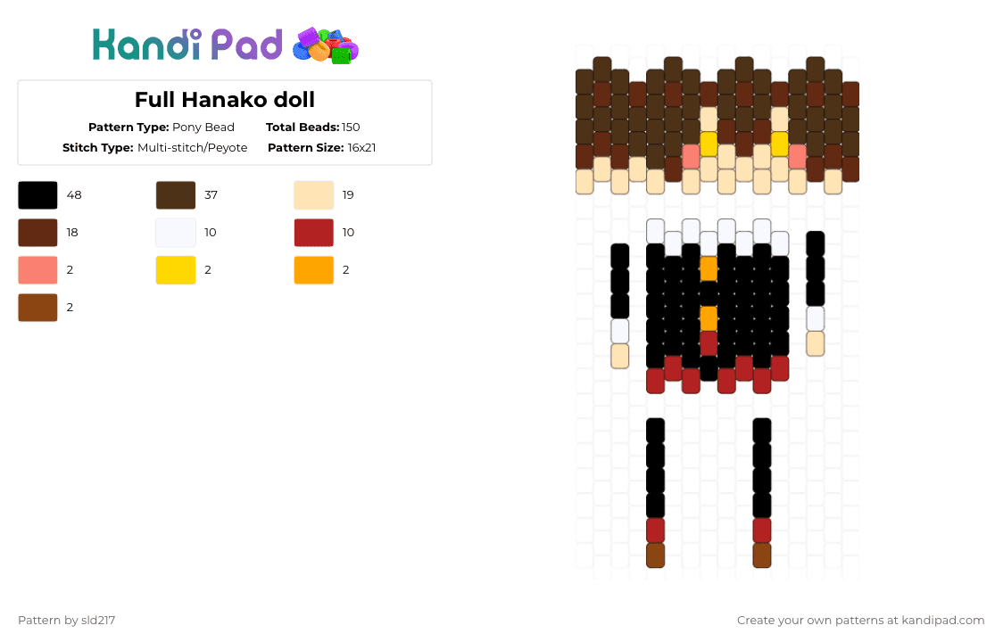 Full Hanako doll - Pony Bead Pattern by sld217 on Kandi Pad - brown,beige