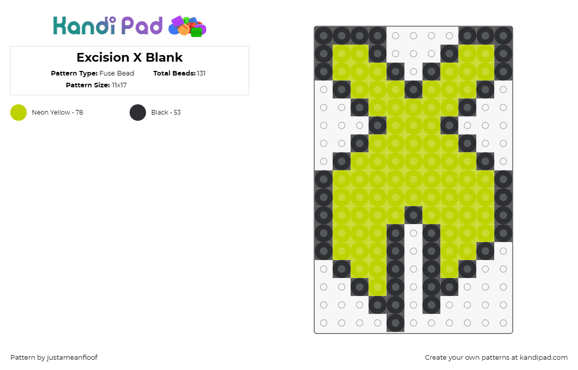 Excision X Blank - Fuse Bead Pattern by justameanfloof on Kandi Pad - excision,x,logo,dj,dubstep,edm,music,electric,scene,green