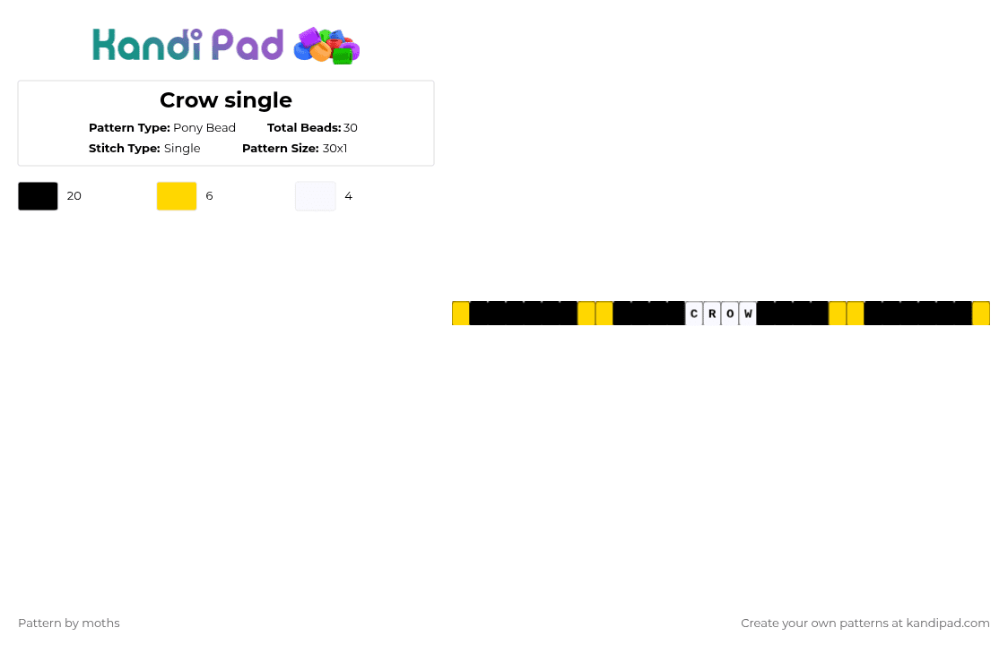 Crow single - Pony Bead Pattern by pyr0m4n14c on Kandi Pad - black,yellow,white,crow,bird,animal