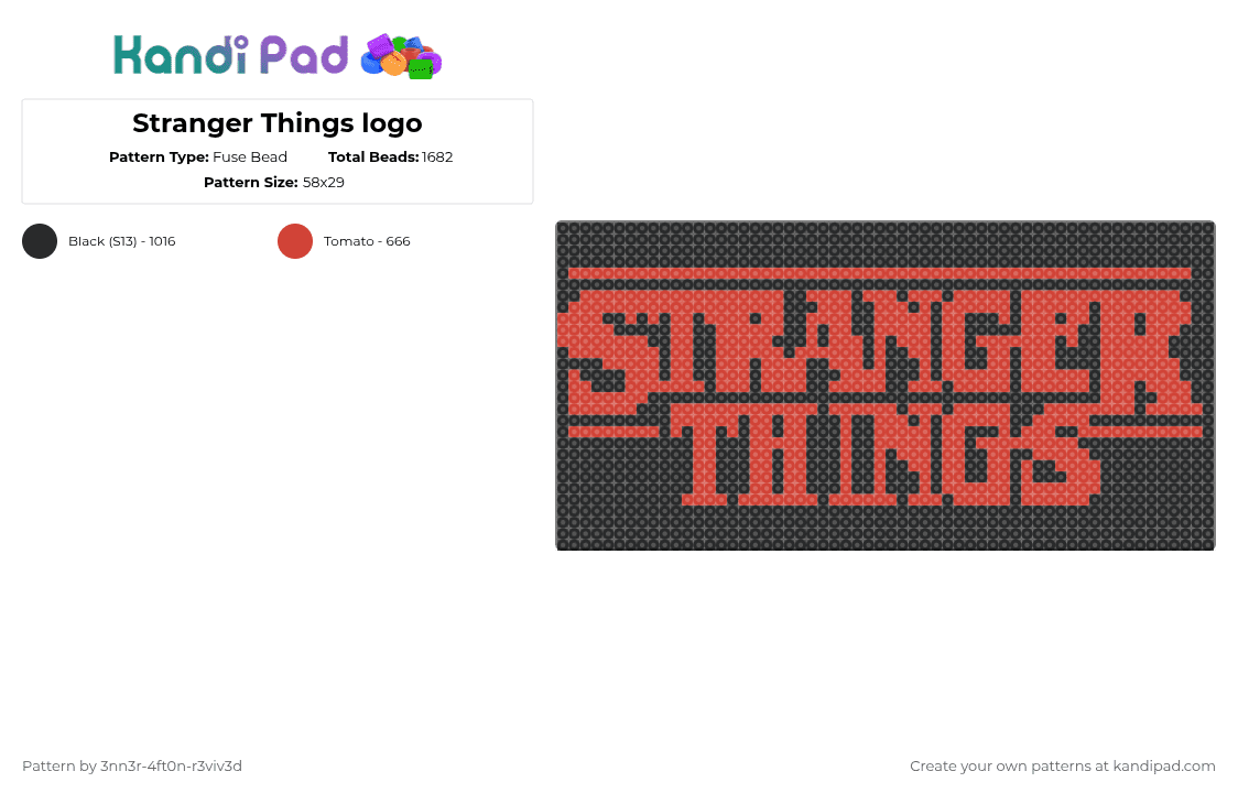 Stranger Things logo - Fuse Bead Pattern by pyr0m4n14c on Kandi Pad - red,black,stranger things