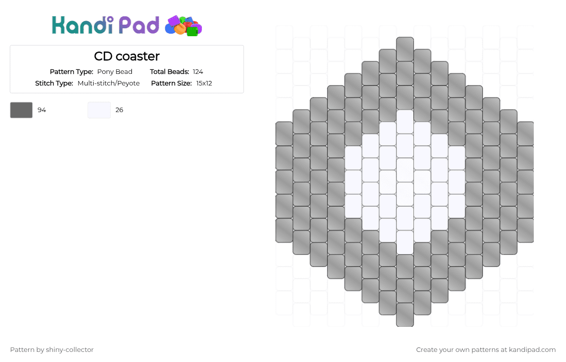 CD coaster - Pony Bead Pattern by pyr0m4n14c on Kandi Pad - gray