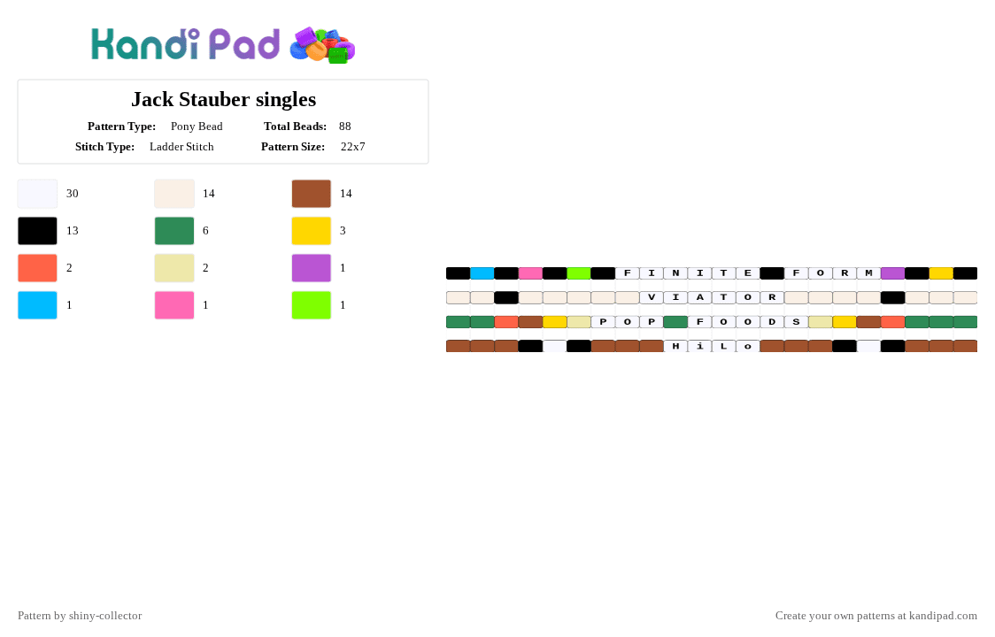 Jack Stauber singles - Pony Bead Pattern by pyr0m4n14c on Kandi Pad - white,green,red,music,jackstauber,buttercup,hilo,pop foods,viator,singles,albums