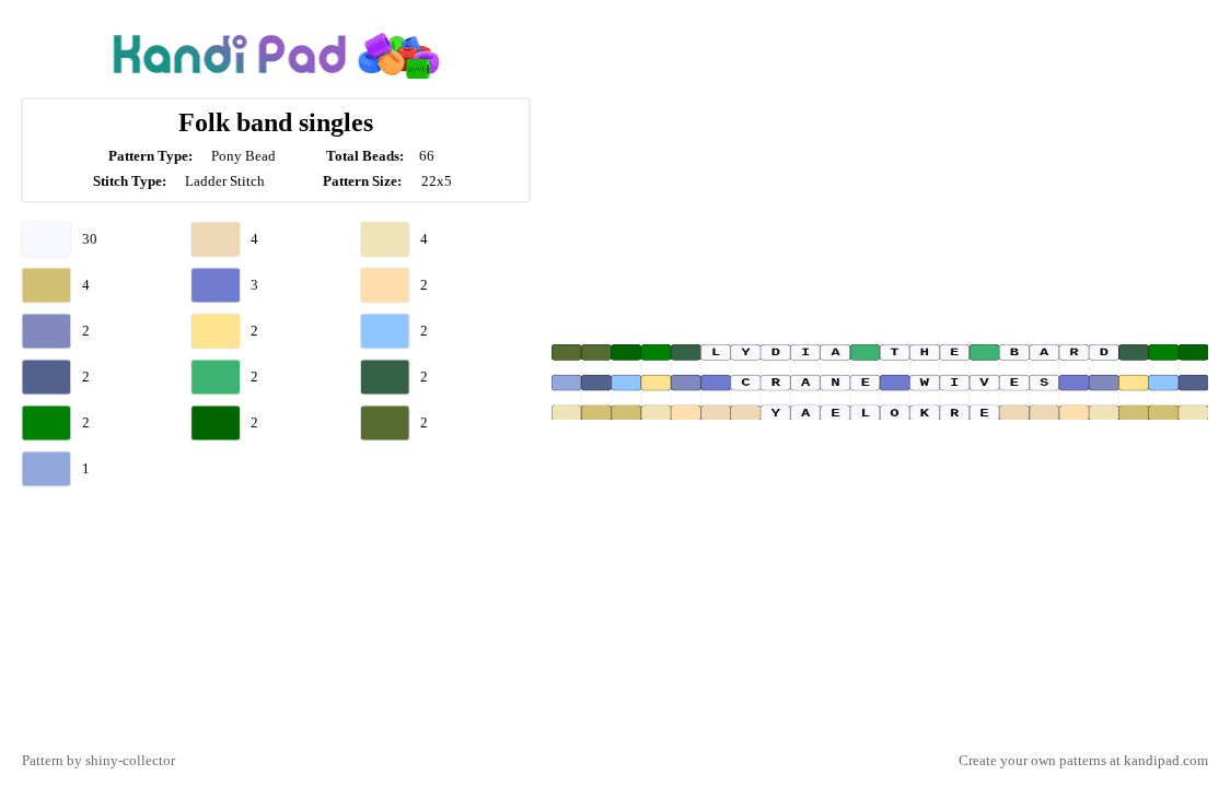 Folk band singles - Pony Bead Pattern by pyr0m4n14c on Kandi Pad - band, beige, colorful, cotdfolkmusic, folk, gray, music, single, white