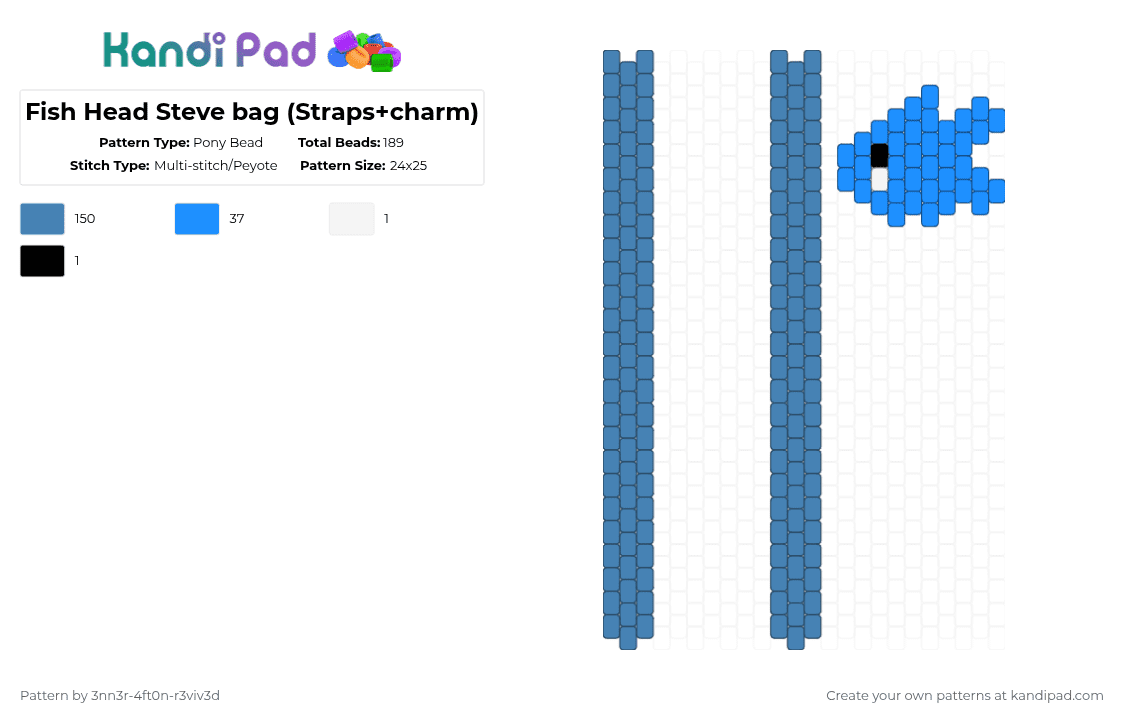 Fish Head Steve bag (Straps+charm) - Pony Bead Pattern by pyr0m4n14c on Kandi Pad - blue