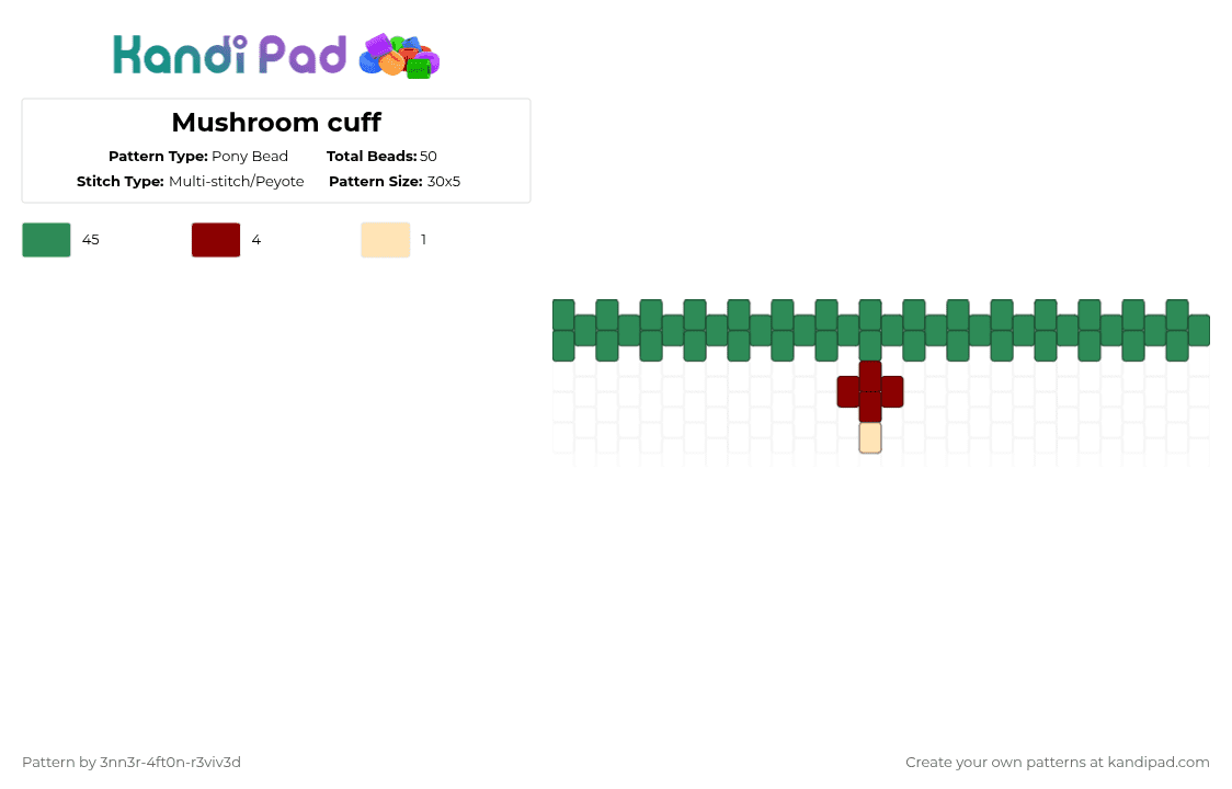 Mushroom cuff - Pony Bead Pattern by pyr0m4n14c on Kandi Pad - green,plant,mushroom,cottagecore,fairycore