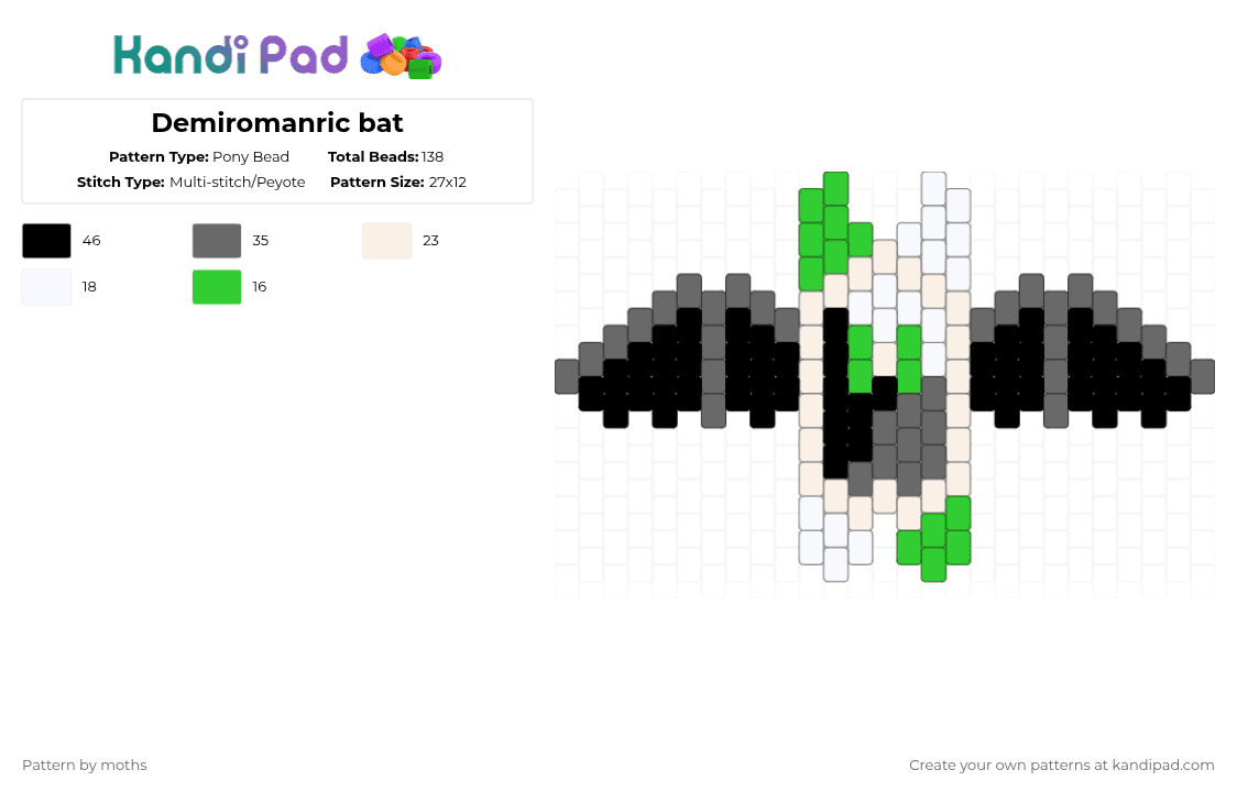 Demiromanric bat - Pony Bead Pattern by pyr0m4n14c on Kandi Pad - gray,green,pride,lgbtqia,lgbt,bat,demiromantic
