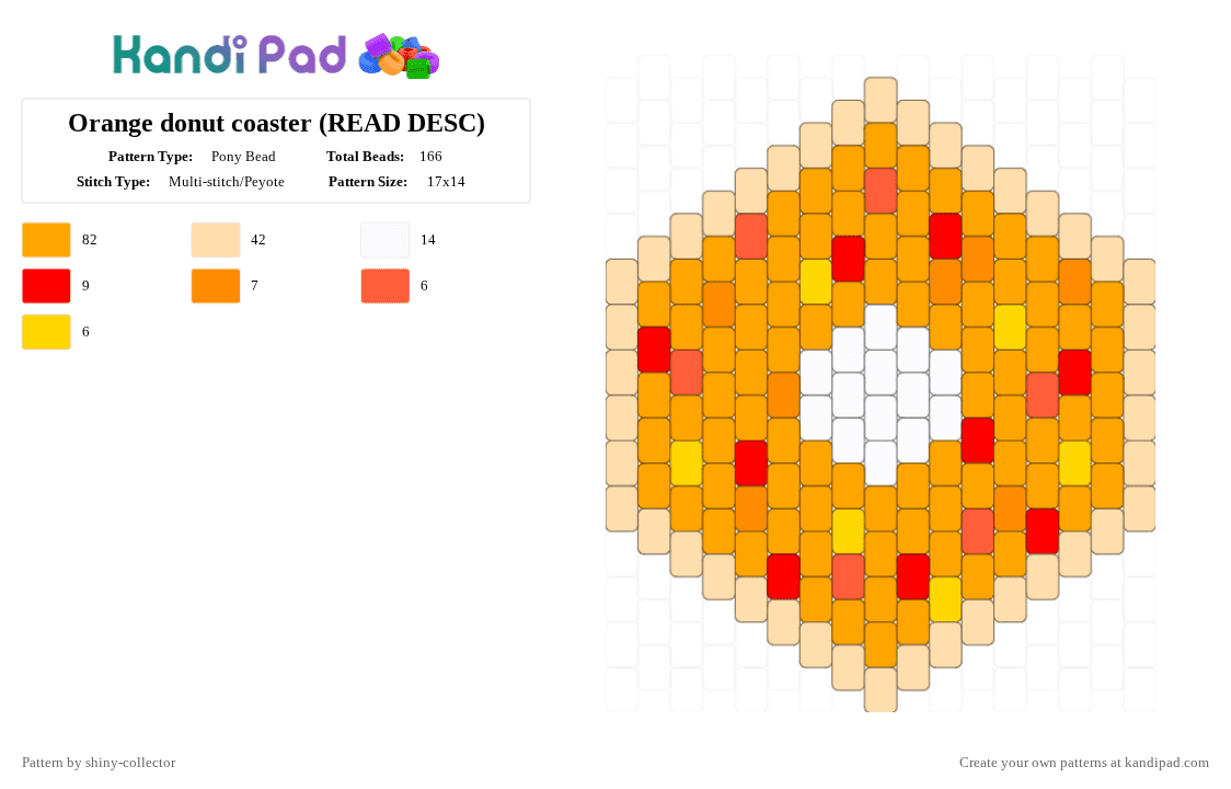 Orange donut coaster (READ DESC) - Pony Bead Pattern by pyr0m4n14c on Kandi Pad - orange,beige,anime,rengoku,food,dessert,donut
