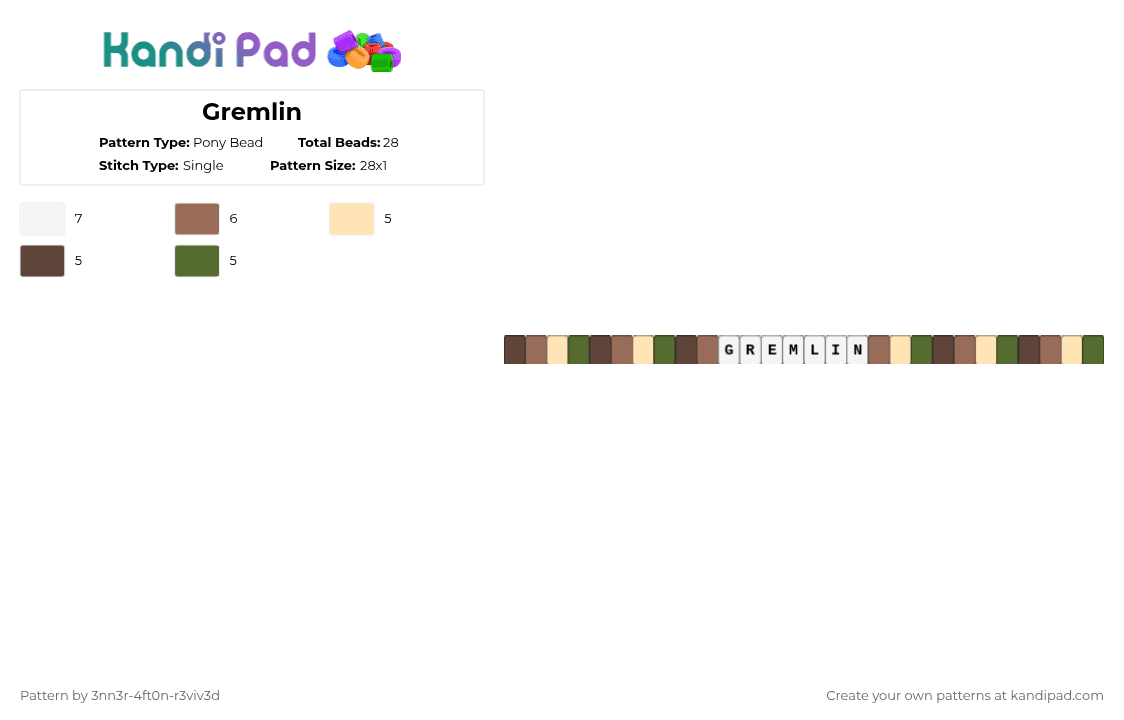 Gremlin - Pony Bead Pattern by pyr0m4n14c on Kandi Pad - beige,brown,tan,gold,multicolored,gremlincore,goblincore