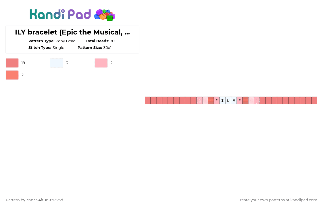 ILY bracelet (Epic the Musical, iykyk) - Pony Bead Pattern by pyr0m4n14c on Kandi Pad - red,love,epic the musical,pink