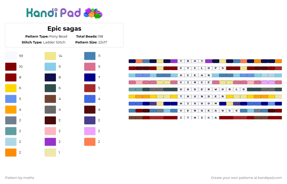 Epic sagas - Pony Bead Pattern by pyr0m4n14c on Kandi Pad - brown,light blue,purple,pink,colorful