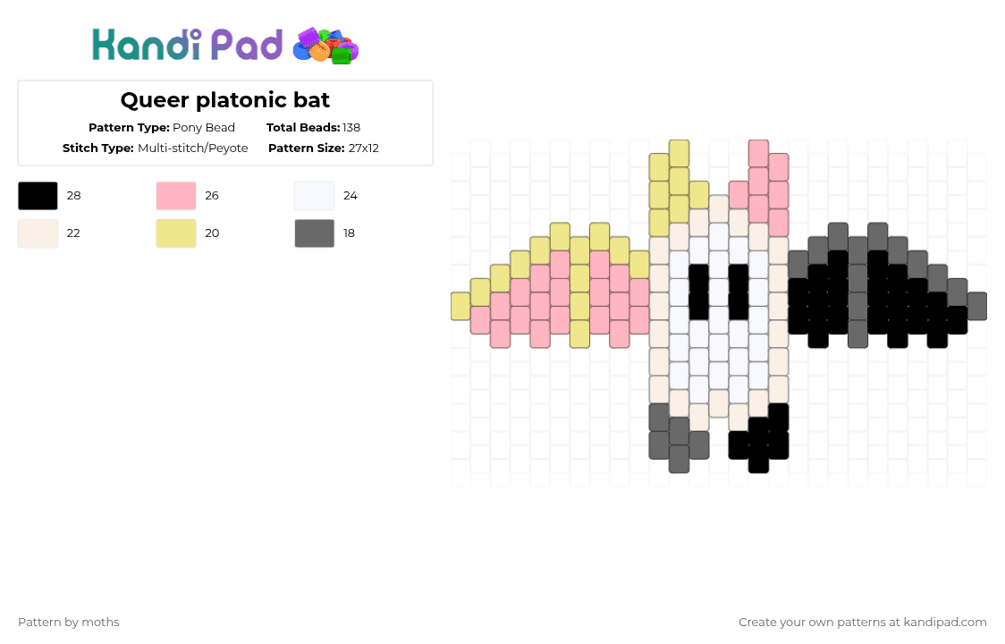 Queer platonic bat - Pony Bead Pattern by pyr0m4n14c on Kandi Pad - pink,pride,lgbtqia,lgbt,bat,queer platonic