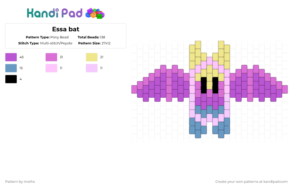 Essa bat - Pony Bead Pattern by pyr0m4n14c on Kandi Pad - pink,pride,lgbtqia,lgbt,bat,essa,essa flag