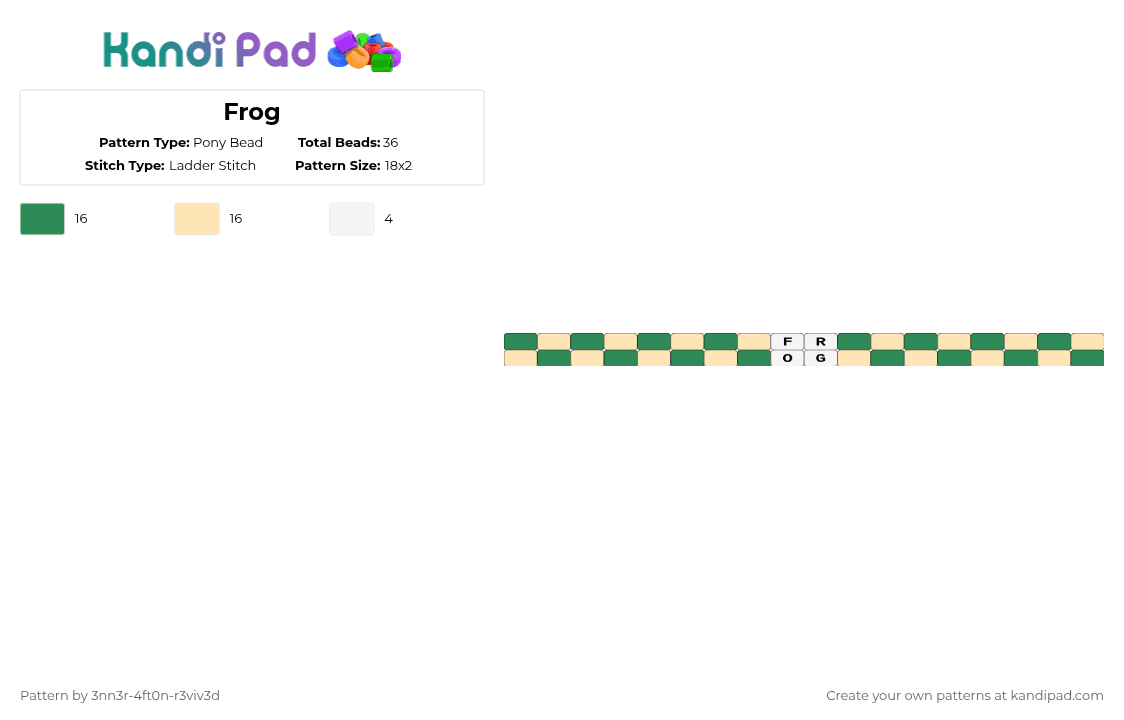 Frog - Pony Bead Pattern by pyr0m4n14c on Kandi Pad - green,beige,double,frog