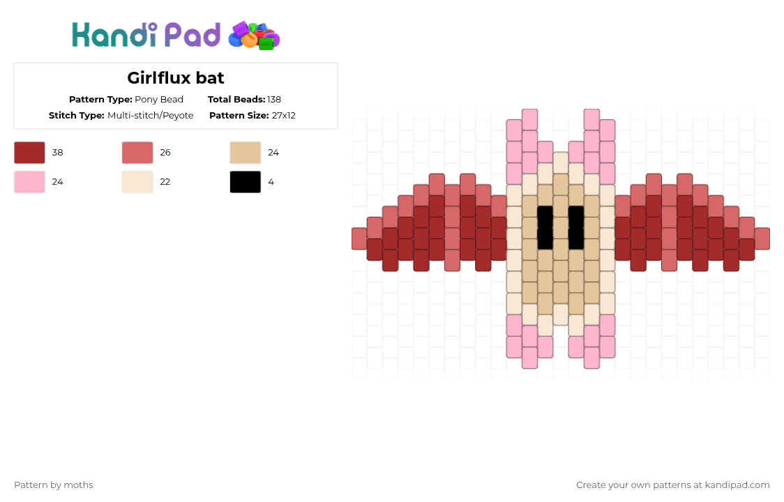Girlflux bat - Pony Bead Pattern by pyr0m4n14c on Kandi Pad - beige,red,pride,lgbtqia,lgbt,bat,girlflux