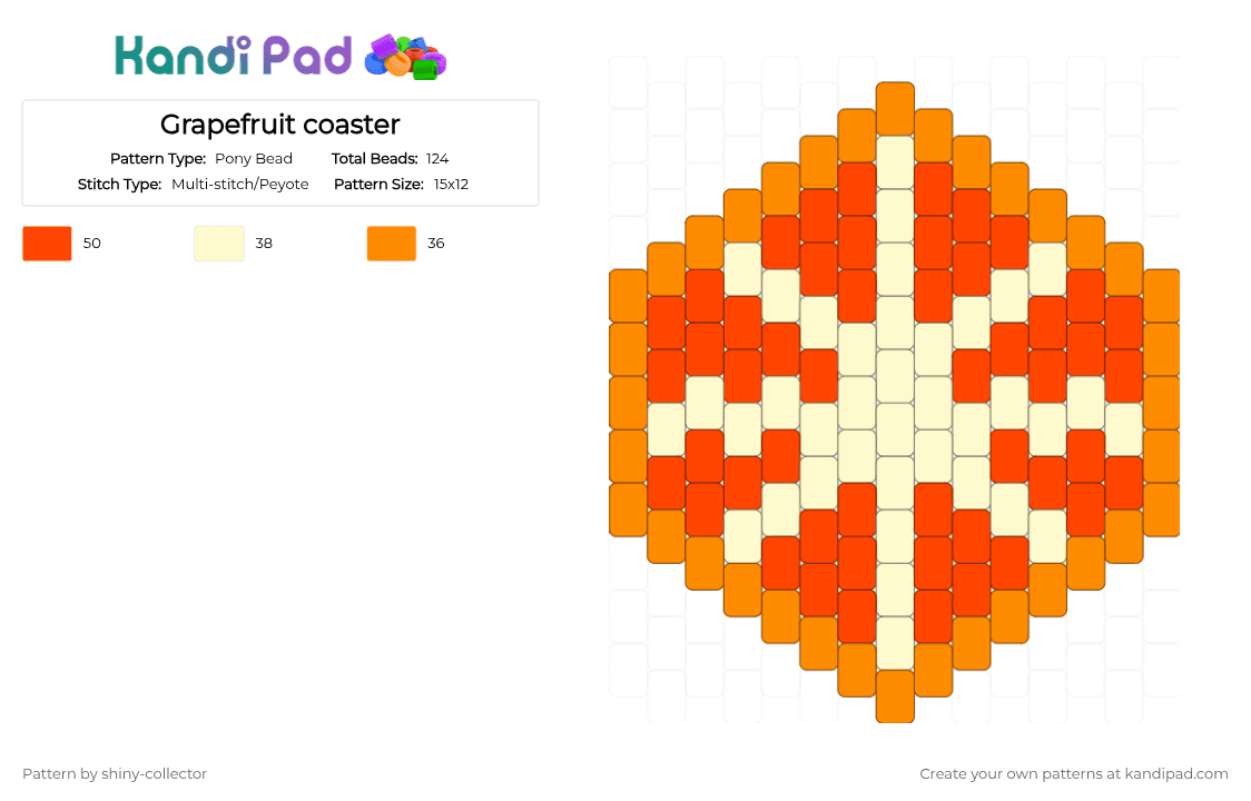 Grapefruit coaster - Pony Bead Pattern by pyr0m4n14c on Kandi Pad - red