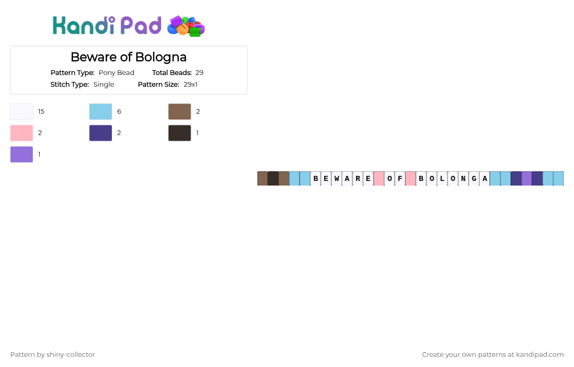 Beware of Bologna - Pony Bead Pattern by pyr0m4n14c on Kandi Pad - white,light blue,purple,sally face,single