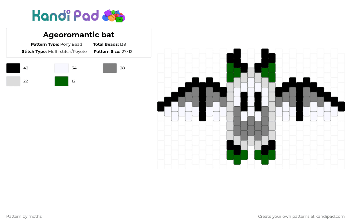 Ageoromantic bat - Pony Bead Pattern by pyr0m4n14c on Kandi Pad - gray,green,pride,lgbtqia,lgbt,bat,ageoromantic