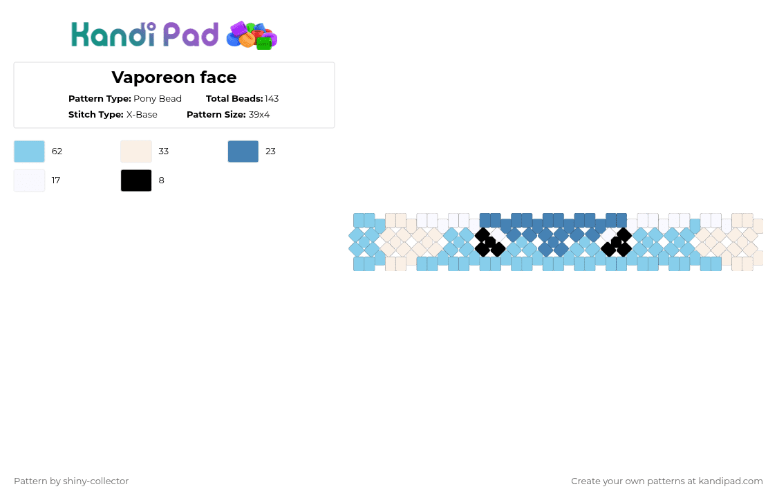 Vaporeon face - Pony Bead Pattern by pyr0m4n14c on Kandi Pad - blue,light blue,vaporeon,pokemon,eevee