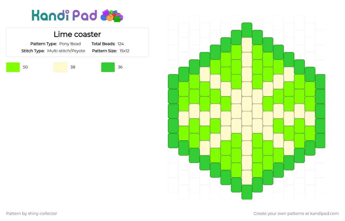 Lime coaster - Pony Bead Pattern by pyr0m4n14c on Kandi Pad - green,yellow