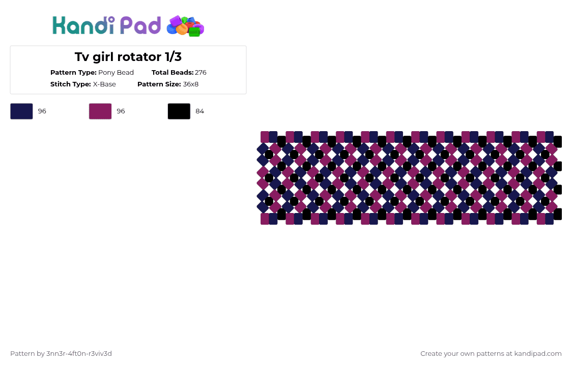 Tv girl rotator 1/3 - Pony Bead Pattern by pyr0m4n14c on Kandi Pad - purple,pink