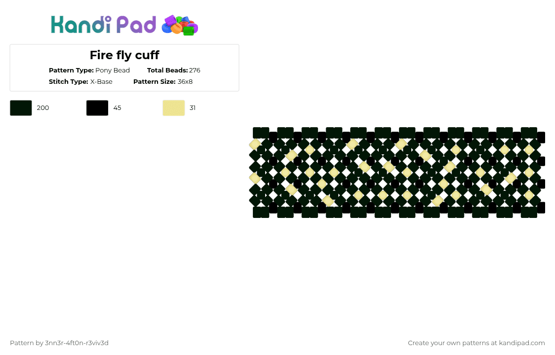 Fire fly cuff - Pony Bead Pattern by pyr0m4n14c on Kandi Pad - black,cotdfireflies,firefly,green,dark,glow