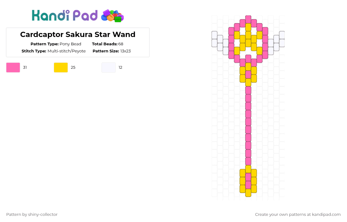 Cardcaptor Sakura Star Wand - Pony Bead Pattern by pyr0m4n14c on Kandi Pad - pink,yellow,card captor sakura,wand,ccs,star,star wand