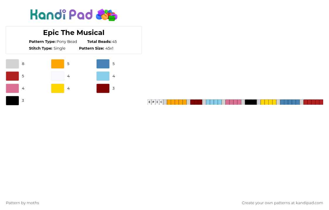Epic The Musical - Pony Bead Pattern by pyr0m4n14c on Kandi Pad - light blue,yellow,red,colorful,musical,epic,epic the musical