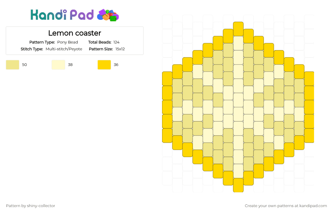 Lemon coaster - Pony Bead Pattern by pyr0m4n14c on Kandi Pad - yellow