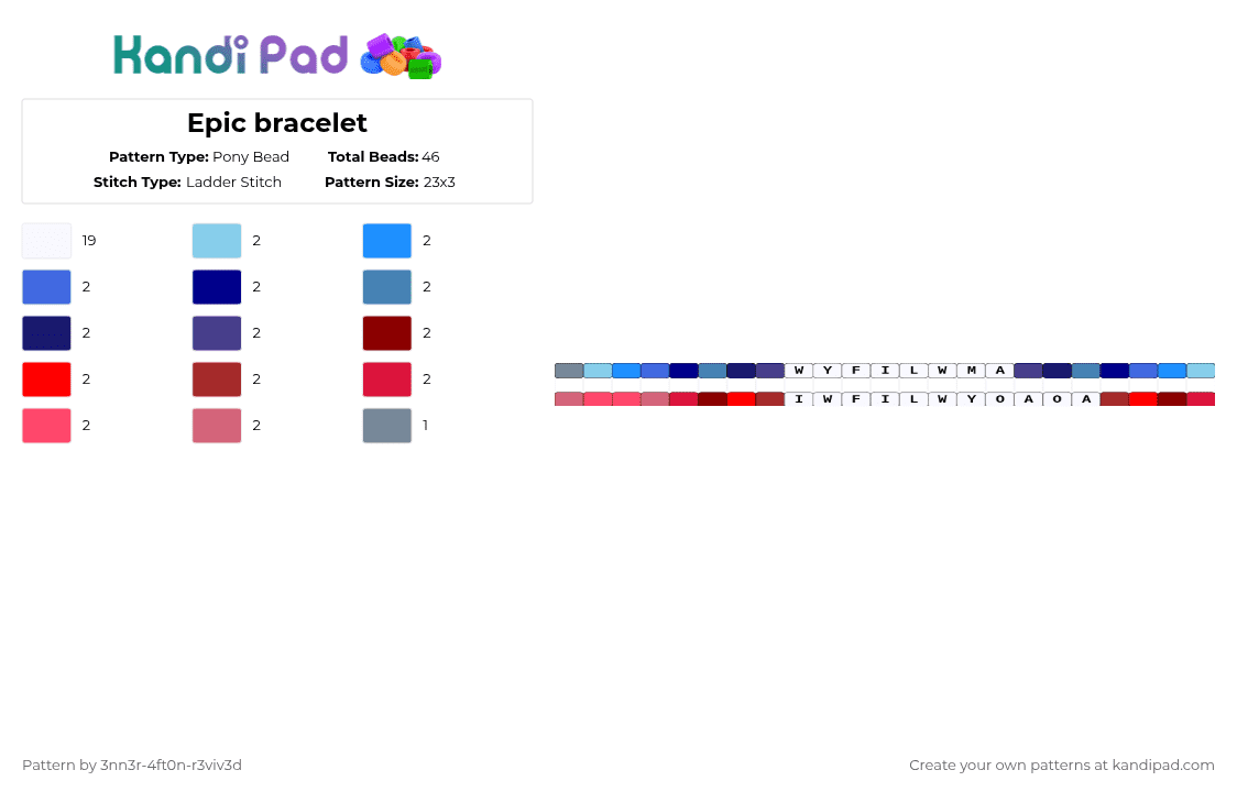 Epic bracelet - Pony Bead Pattern by pyr0m4n14c on Kandi Pad - purple,red,music,epic the musical
