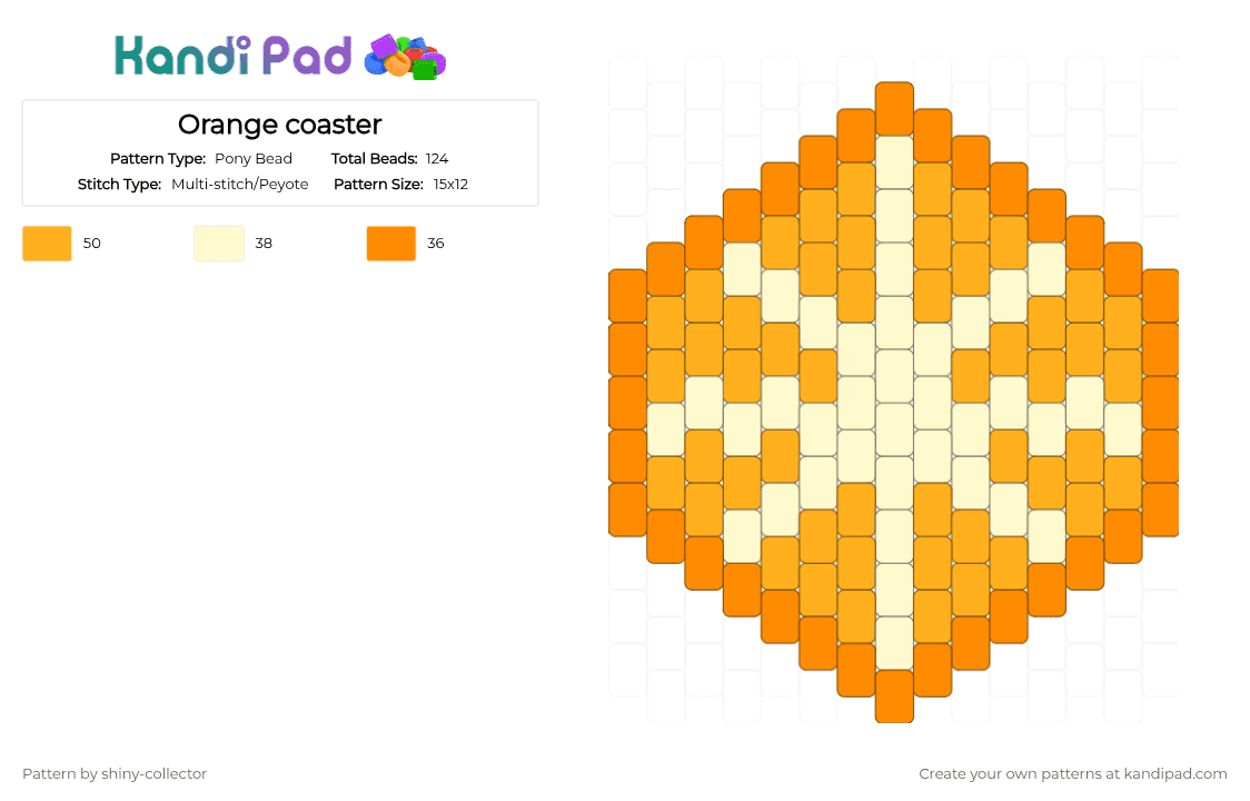 Orange coaster - Pony Bead Pattern by pyr0m4n14c on Kandi Pad - orange,yellow
