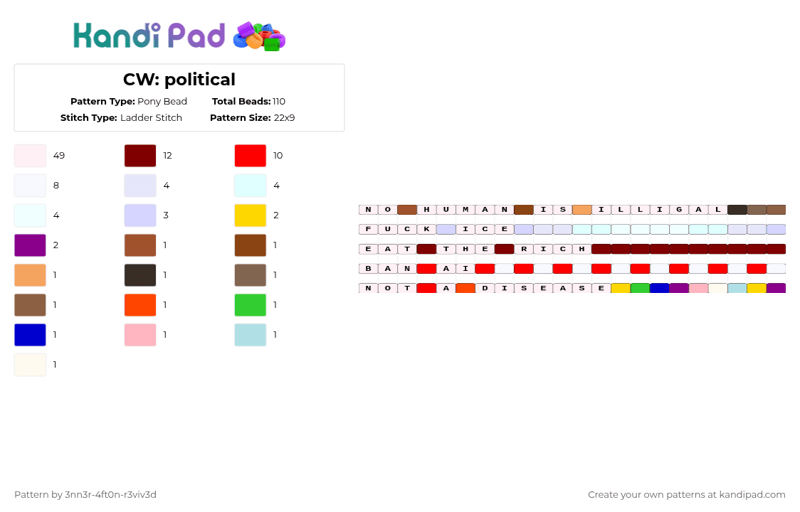 CW: political - Pony Bead Pattern by pyr0m4n14c on Kandi Pad - white,red,brown,pink,cotdpunkrock