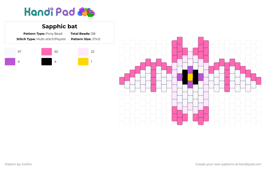 Sapphic bat - Pony Bead Pattern by pyr0m4n14c on Kandi Pad - white,pink,pride,lgbtqia,lgbt,bat,sapphic,wlw