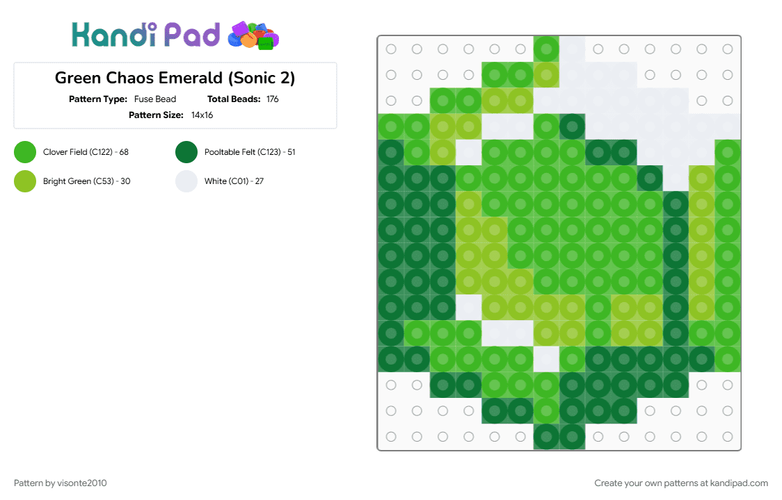 Green Chaos Emerald (Sonic 2) - Fuse Bead Pattern by visonte2010 on Kandi Pad - chaos emerald, emerald, gem, green, sega, sonic the hedgehog, video game