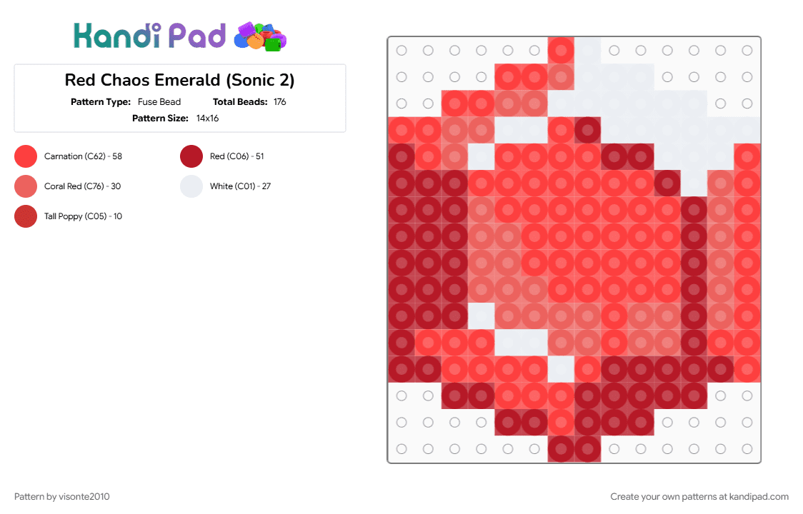 Red Chaos Emerald (Sonic 2) - Fuse Bead Pattern by visonte2010 on Kandi Pad - chaos emerald, emerald, gem, red, sega, sonic the hedgehog, video game