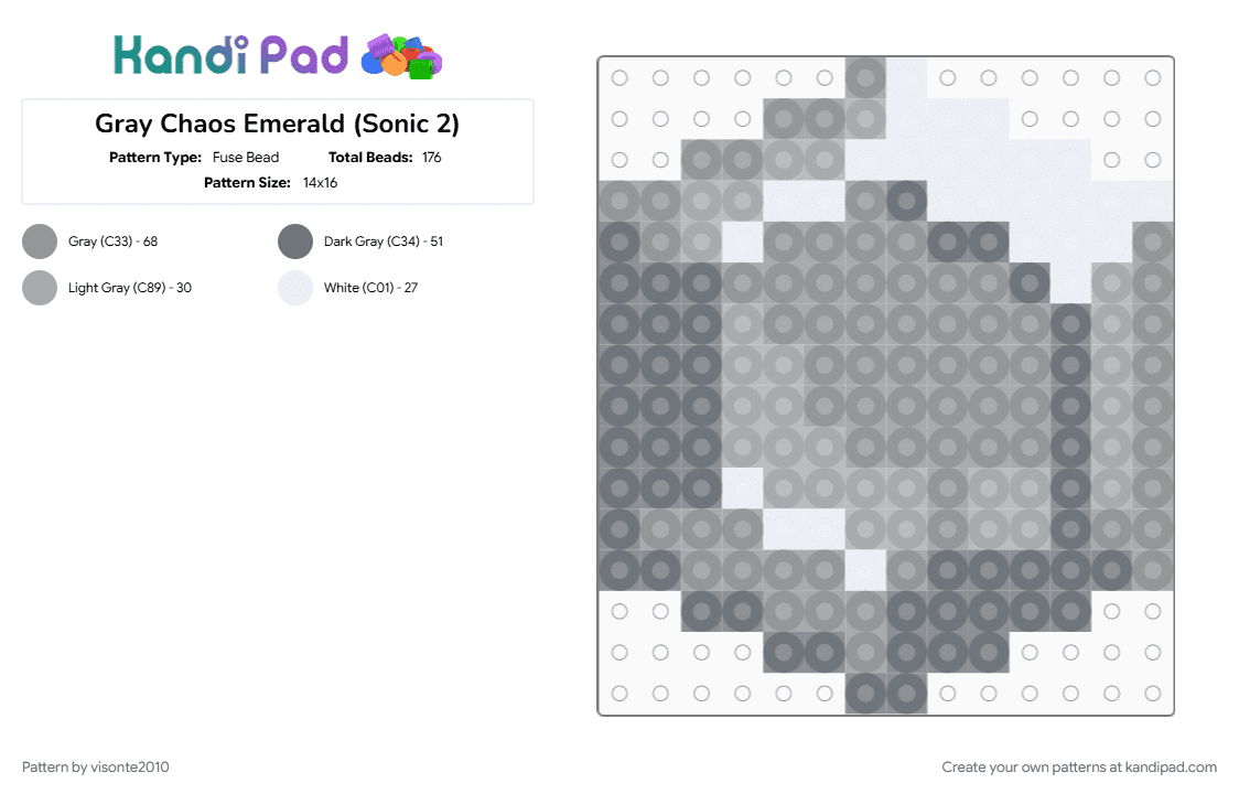 Gray Chaos Emerald (Sonic 2) - Fuse Bead Pattern by visonte2010 on Kandi Pad - 