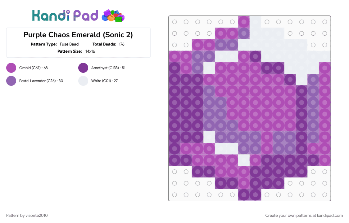 Purple Chaos Emerald (Sonic 2) - Fuse Bead Pattern by visonte2010 on Kandi Pad - chaos emerald, emerald, gem, pink, purple, sega, sonic the hedgehog, video game