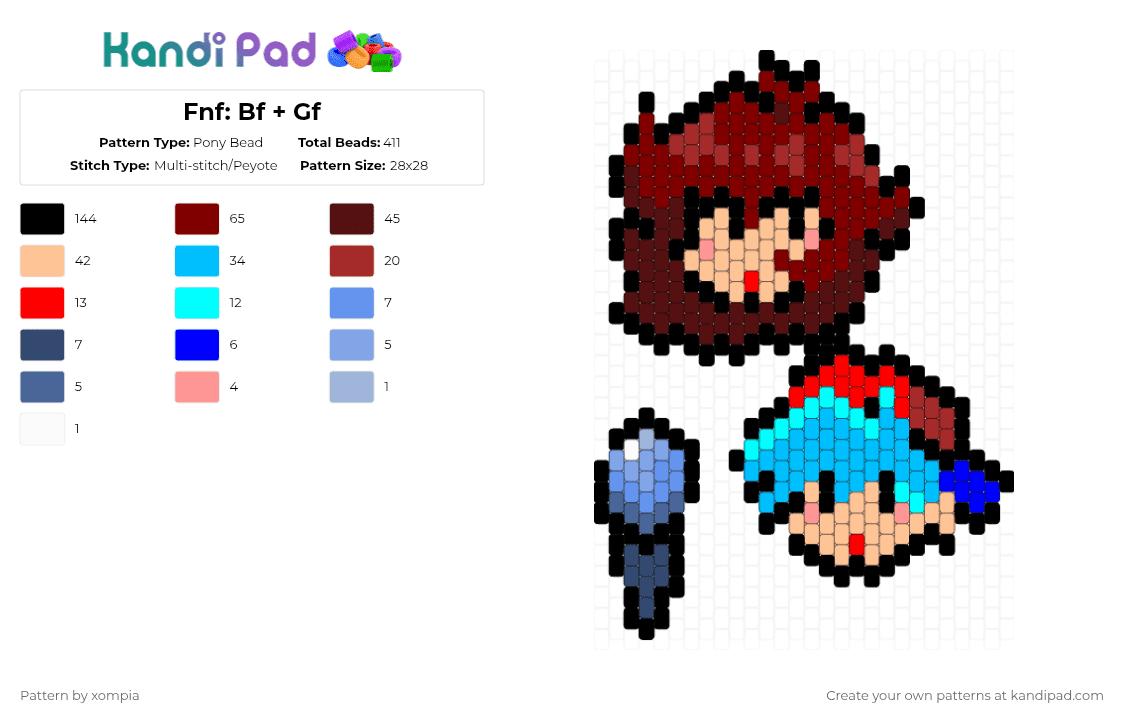 Fnf: Bf + Gf - Pony Bead Pattern by xompia on Kandi Pad - brown,beige,light blue,fnf,friday night funkin