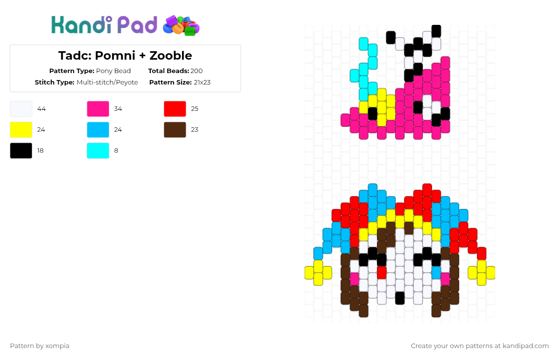 Tadc: Pomni + Zooble - Pony Bead Pattern by xompia on Kandi Pad - pink,light blue,tadc,the amazing digital circus