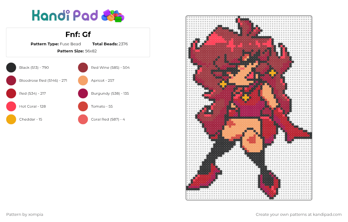 Fnf: Gf - Fuse Bead Pattern by xompia on Kandi Pad - red,friday night funkin,fnf