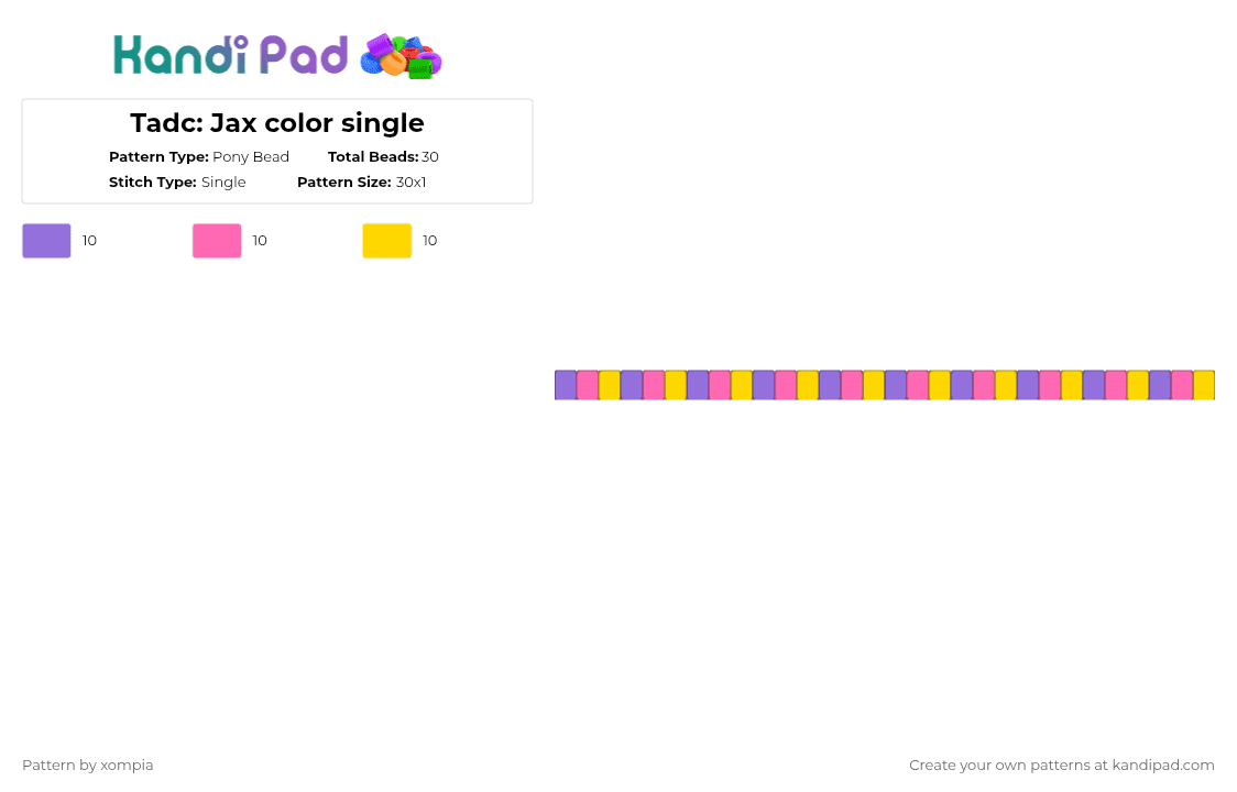 Tadc: Jax color single - Pony Bead Pattern by xompia on Kandi Pad - purple,pink,yellow,tadc,theamazingdigitalcircus,jax